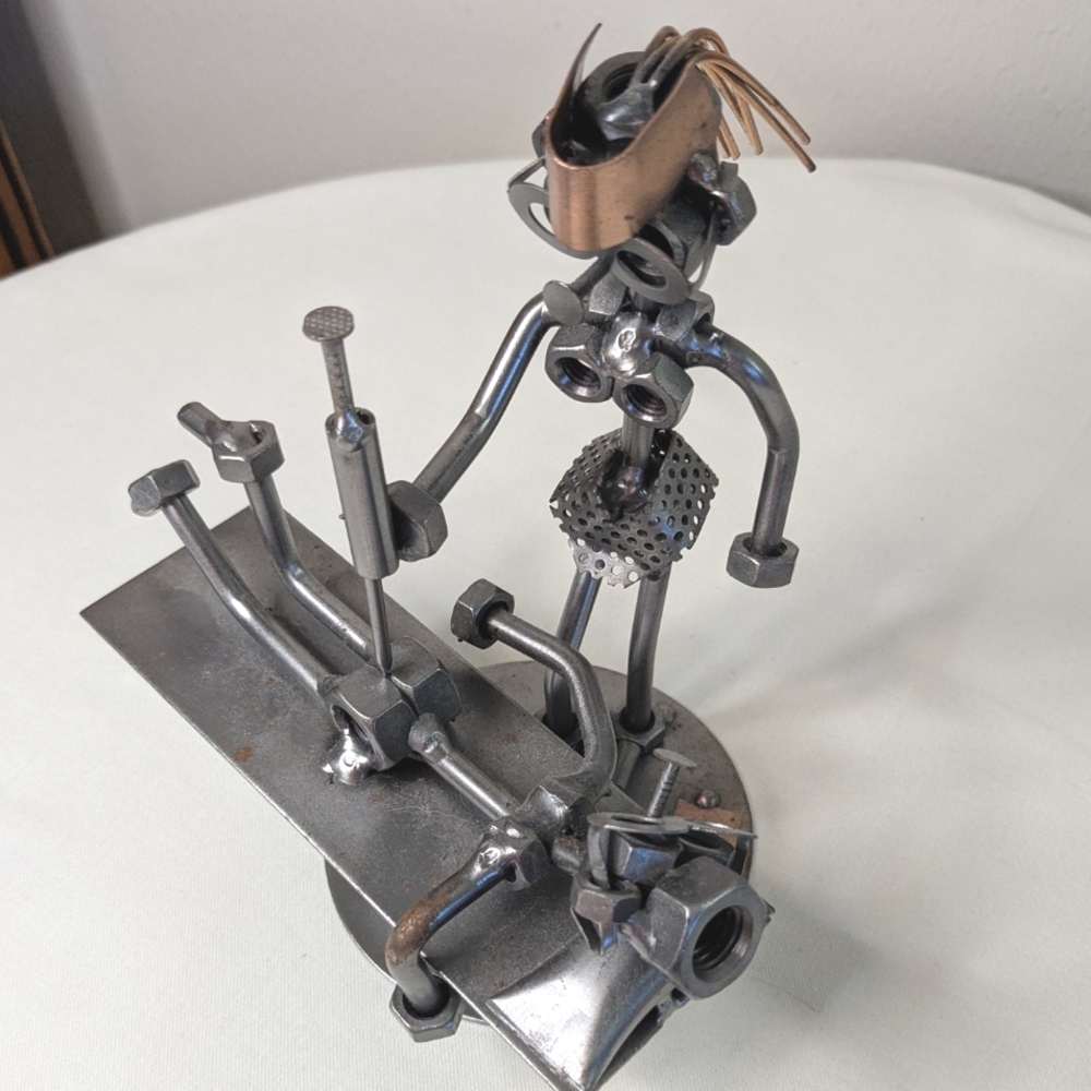 Hinz & Kunst Metal Sculpture Nuts Bolts Nurse Patient Vaccine Germany Art Deco